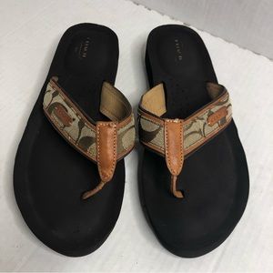 Coach Sandals Juanita Logo Womens Size 8 8.5 Brown Wedges